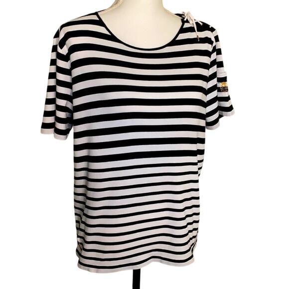 Ralph Lauren Black White Striped Nautical Inspired Top with Rope detailing 1X - Picture 1 of 9